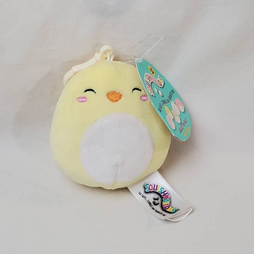 Ivanna the Chick is a yellow Squishmallow Clip-on Plush Stuffed Animal Toy